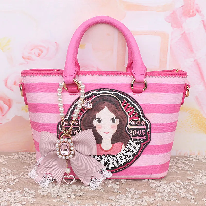 Japanese Sweet Cute Handmade Rhinestone Bow Hairpin Pearl Lace Hairclips Lolita Women Girls Side Clip Bag Pendant Handbag Charms