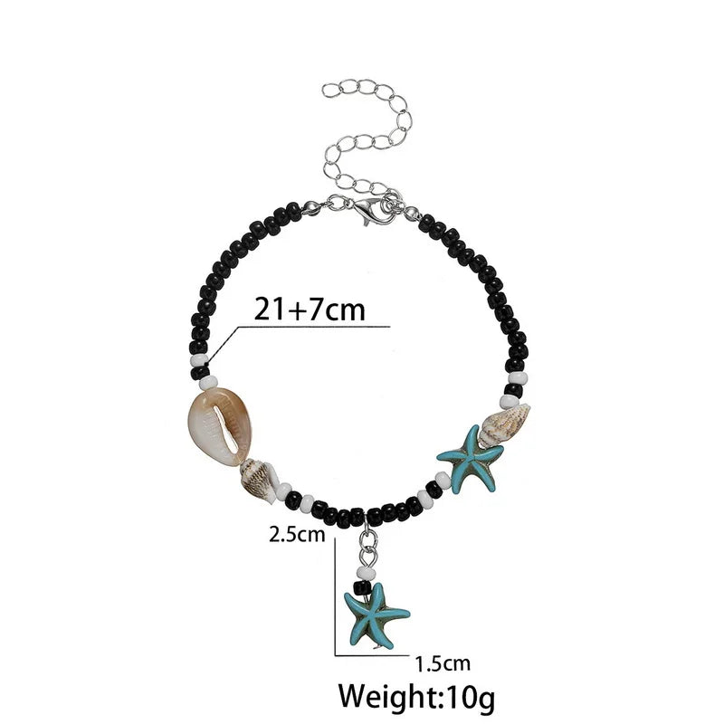 Shell Starfish Anklets for Women Bohemian Anklet Leg Rice Beads Bracelet Handmade Foot Chain Boho Jewelry Sandals Gift