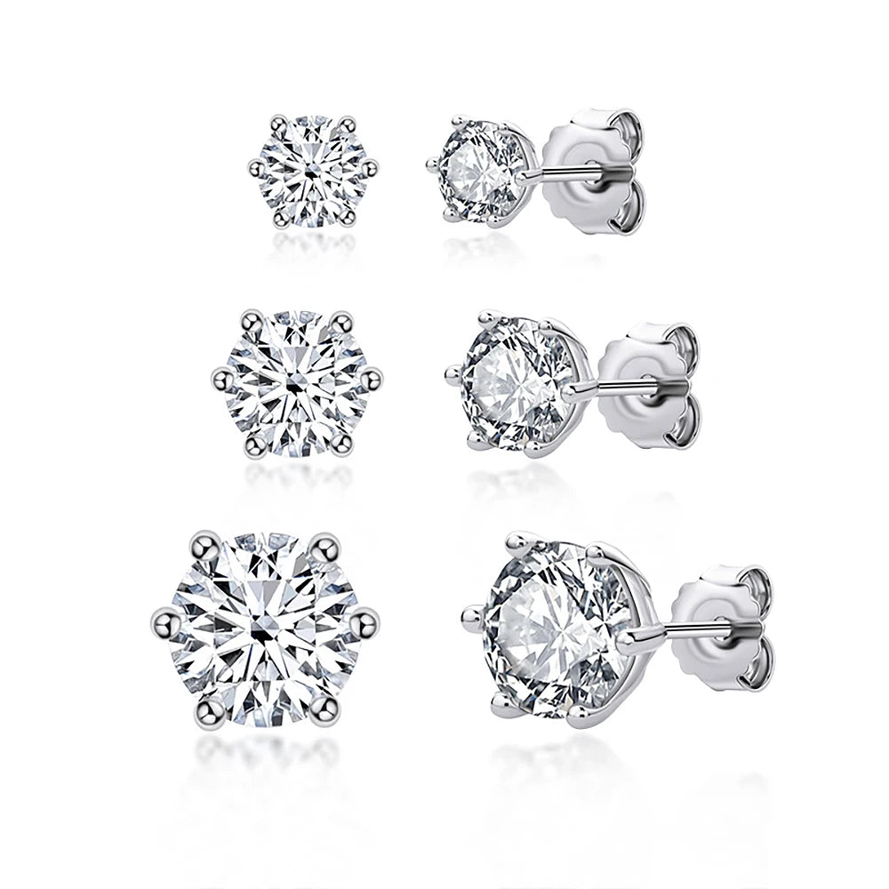 2 Carat Classic Moissanite Stud Earrings 925 Sterling Silver For Women 6-Claw D Color Sparkling Diamond Round Ear Studs with GRA