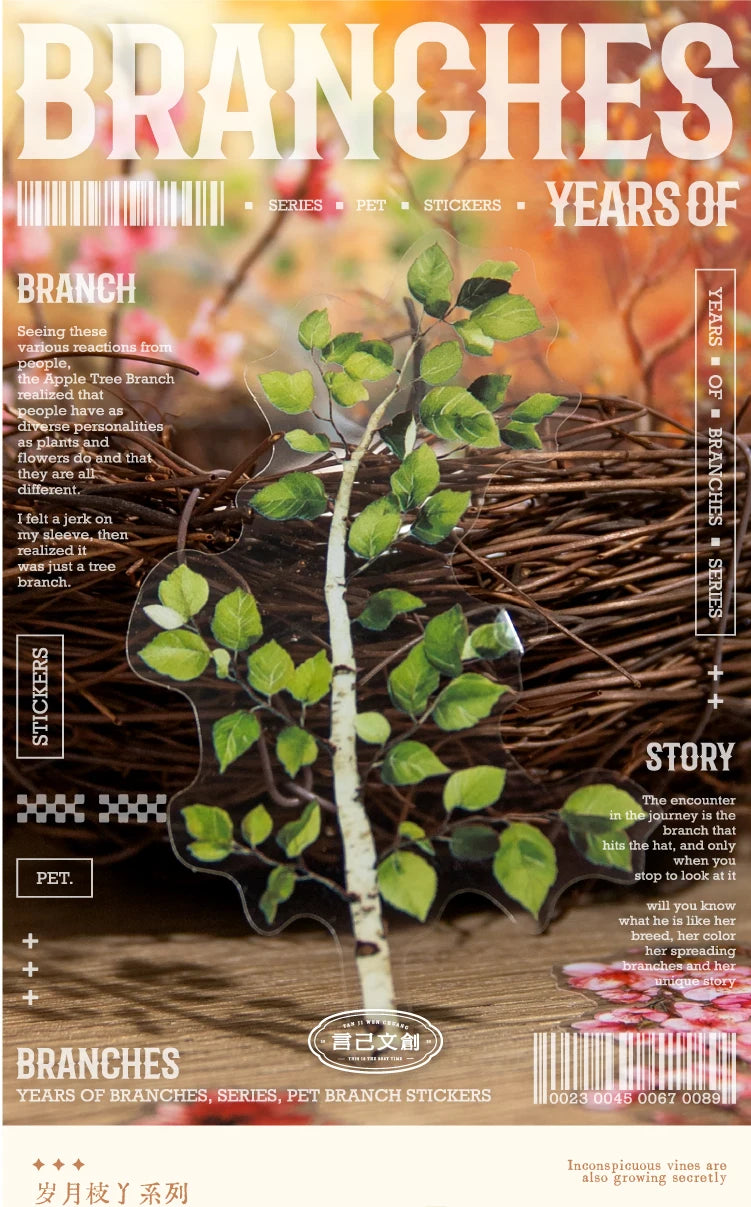 30pcs Plants Flowers Branches leaves Decorative PVC Stickers Scrapbooking Label Diary Stationery Album Phone Cup Journal Planner
