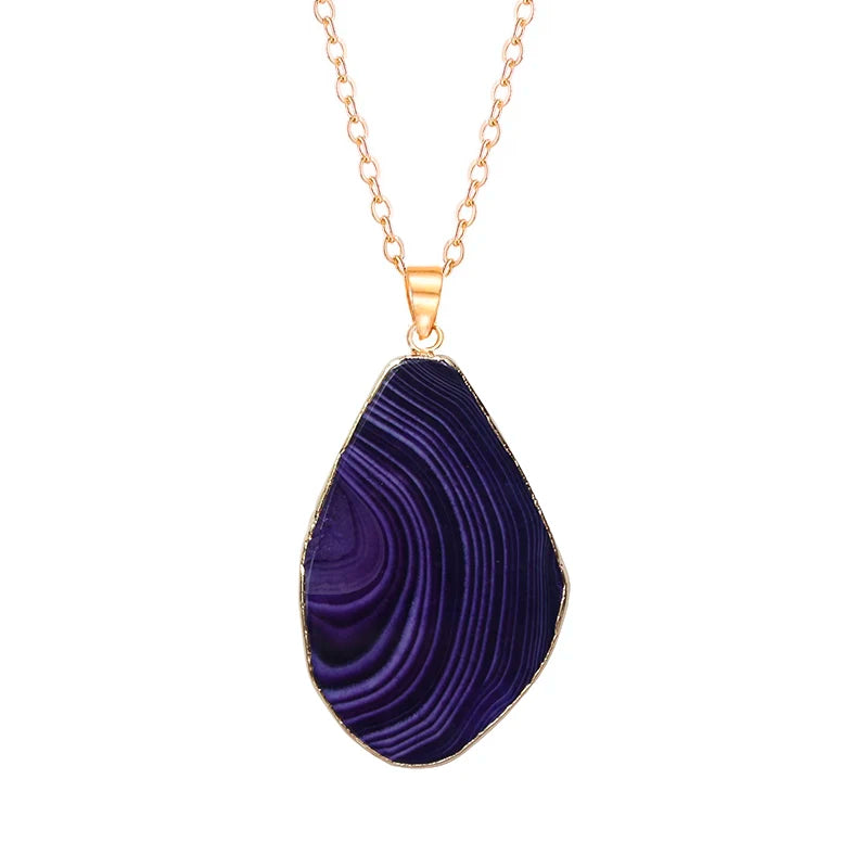 Irregular Striped Agate Slices Pendant Necklace Rough Stone Pendant for Women Girls