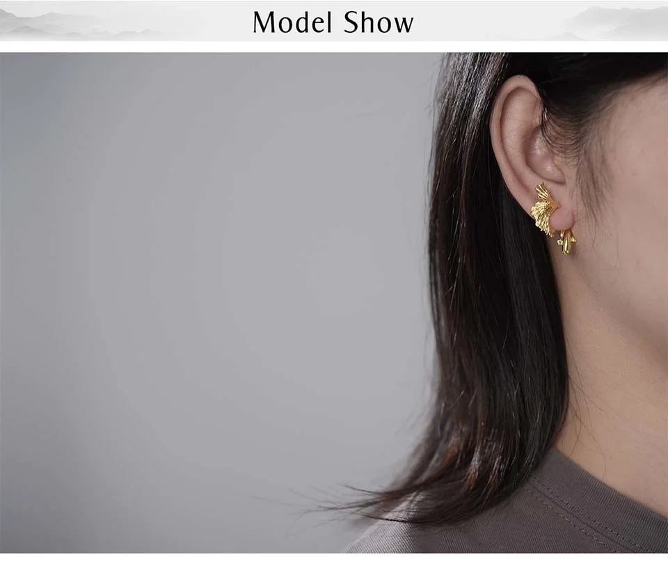 Lotus Fun 18K Gold Unusual Divided Design Fighting Fish Stud Earrings for Women Real 925 Sterling Silver Original Fine Jewelry