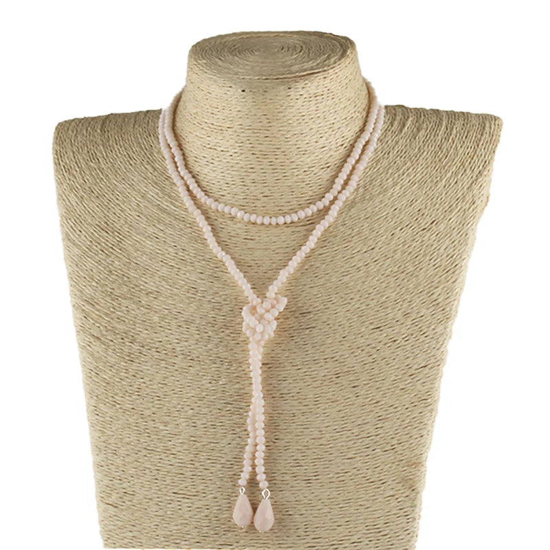 Mini Brown Crystal Beads Statement Necklaces Glass Beads Neck Long Water Drop Necklace