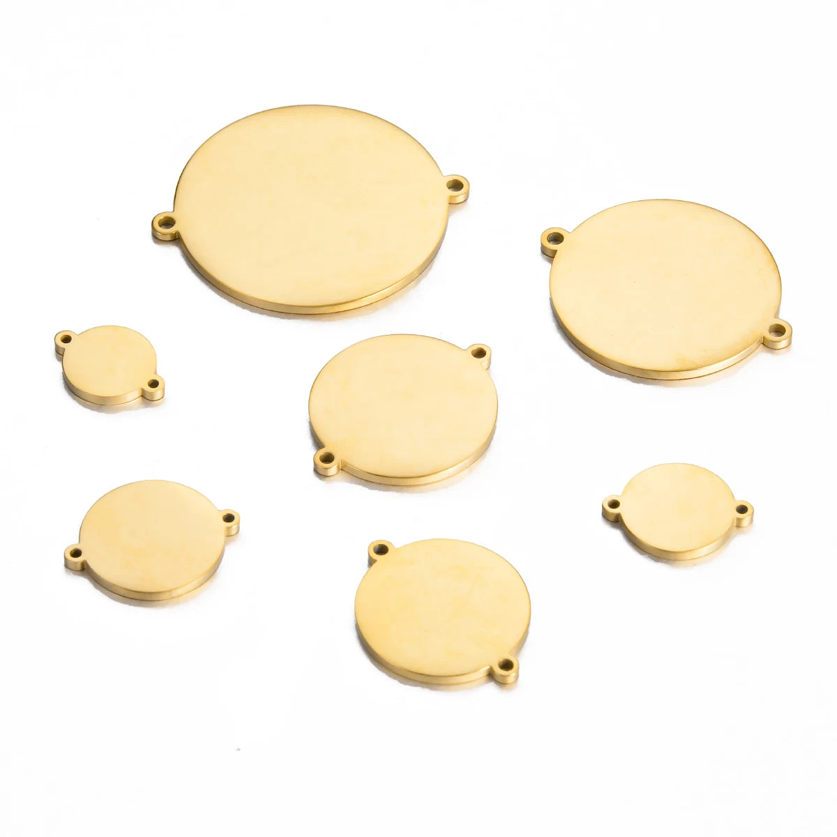 10mm-30mm 10pcs/lot Stainless Steel Round Logo Name Charms Disc Pendant Connectors Two Hole Personalized for Jewelry Making DIY