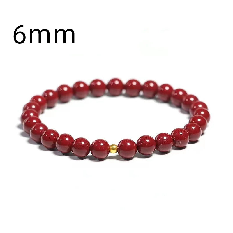 Lucky Imitation of Hotan Jade Cinnabar Red Gold Color Bead Natural Stone Beaded Bracelet for Women Bracelet Party Good Luck Gift