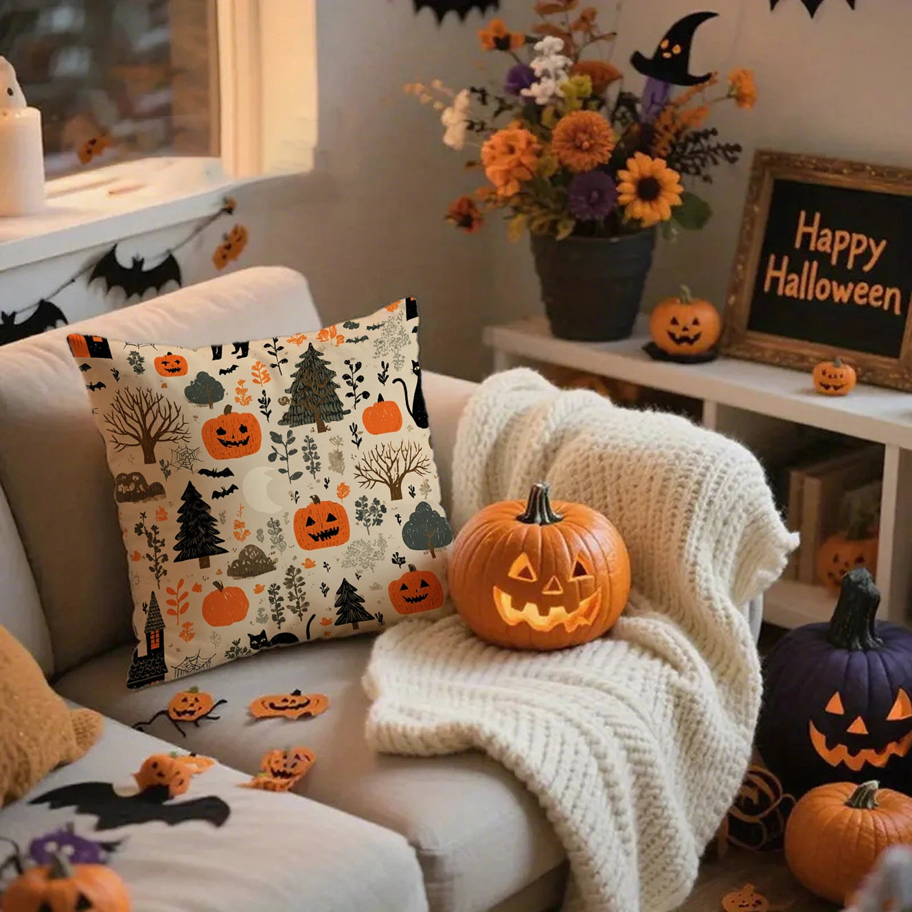 Halloween Pumpkin Pattern PillowcaseSuitable for sofa car bedroom decorative cushion cover pillow cover