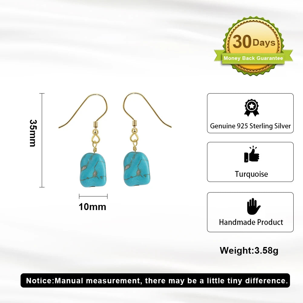 ORSA JEWELS 14K Gold 925 Sterling Silver Dangle Earrings Hand-picked Square Turquoise Drop Earring for Women Jewelry Gift GME45