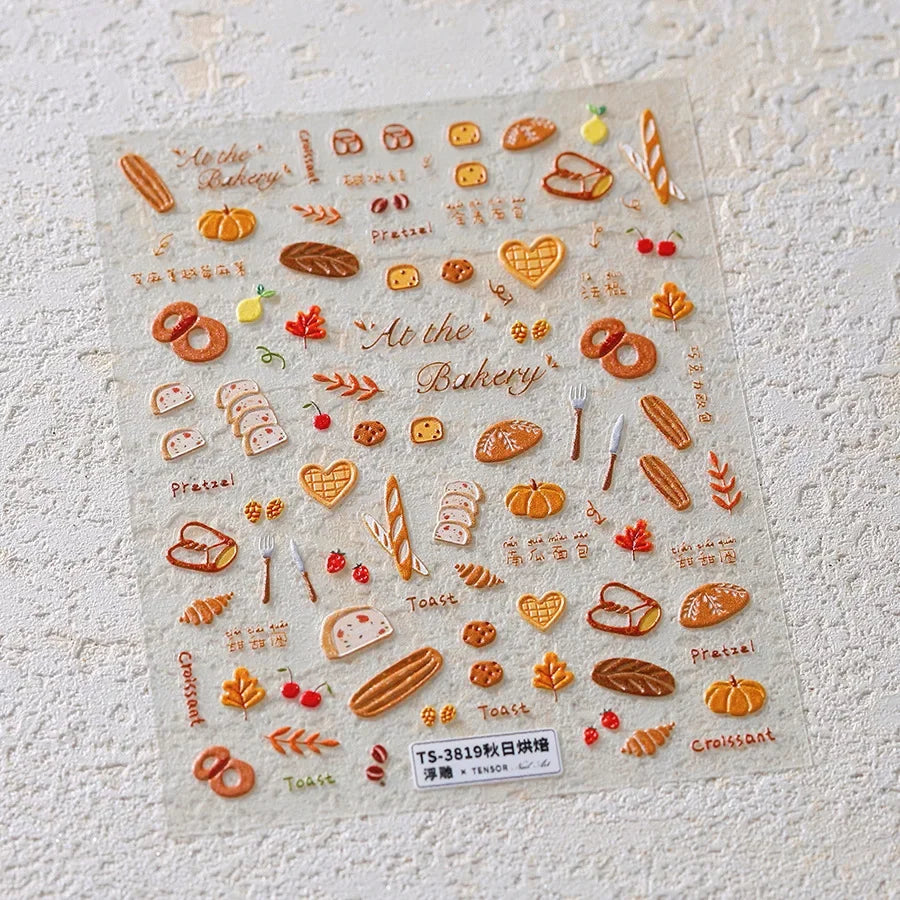 Classic Red Maple Leaves Golden Ginkgo Autumn Harvest 5D Nail Art Sticker Cute Pumpkins Ladybug Mushrooms Adhesive Manicure Deca