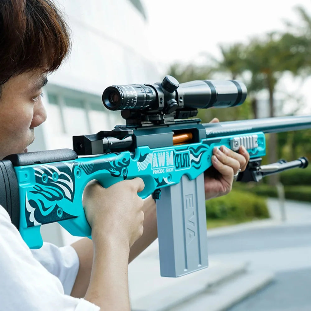 AWM Shell Soft-Bullet Gun Can Be Fired Toy Gun Manually Loaded Outdoor Combat Sniper Rifle Model Christmas Gift for Boy Adult
