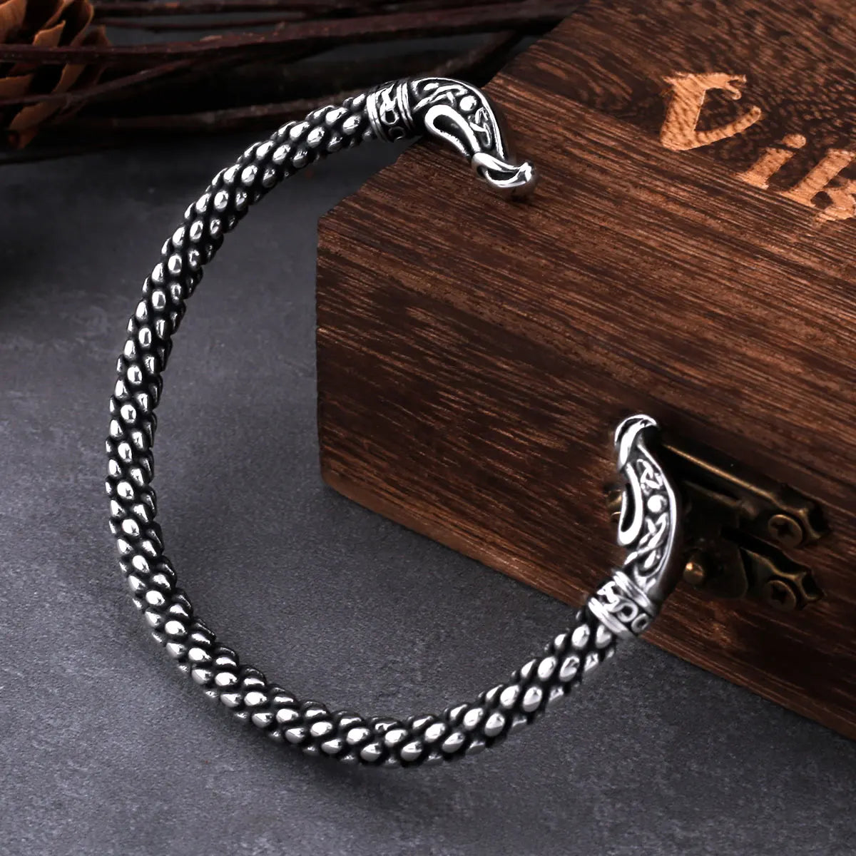 Viking Men's Adjustable Bracelet Nordic Stainless Steel Jewelry with Wooden Box One Piece Dropshipping
