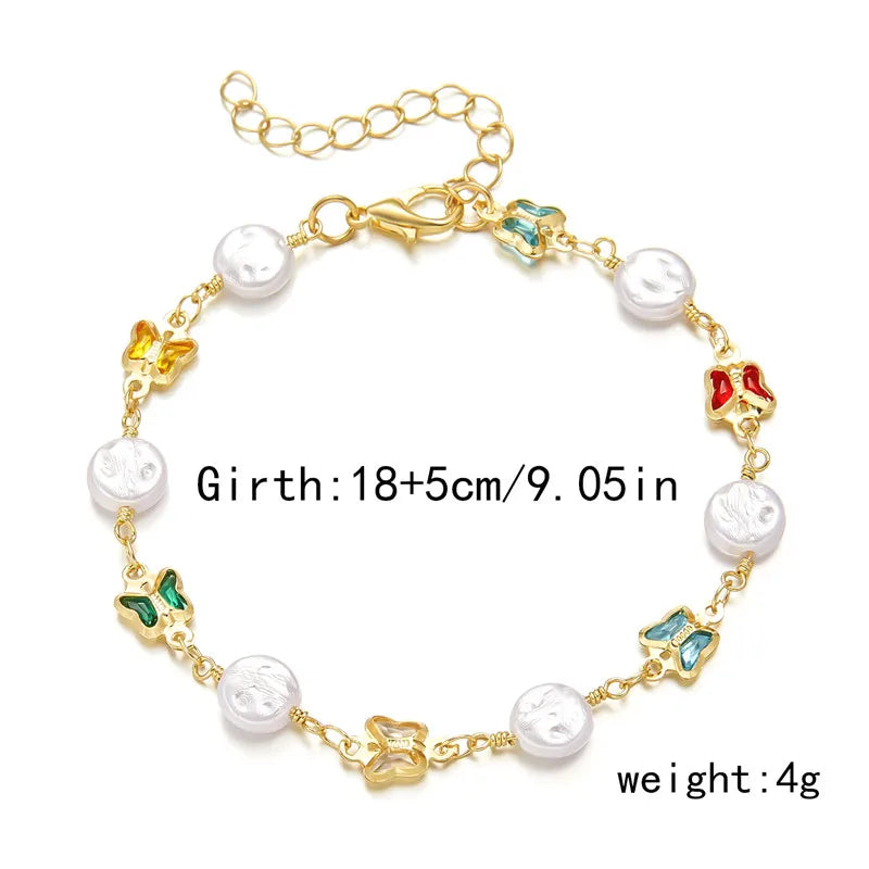 Exquisite Boho Candy Color Heart Shaped Crystal Bracelet for Women Fashion Charm Zircon Butterfly Pearl Metal Chain Bracelets