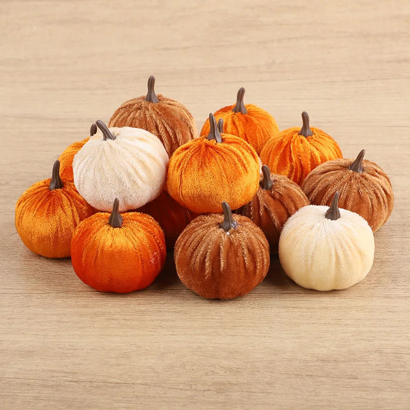 1set Artificial Flannel Pumpkin Models for Autumn Fall Thanksgiving Halloween Party Table Decoration Home DIY Craft Wreath Gifts