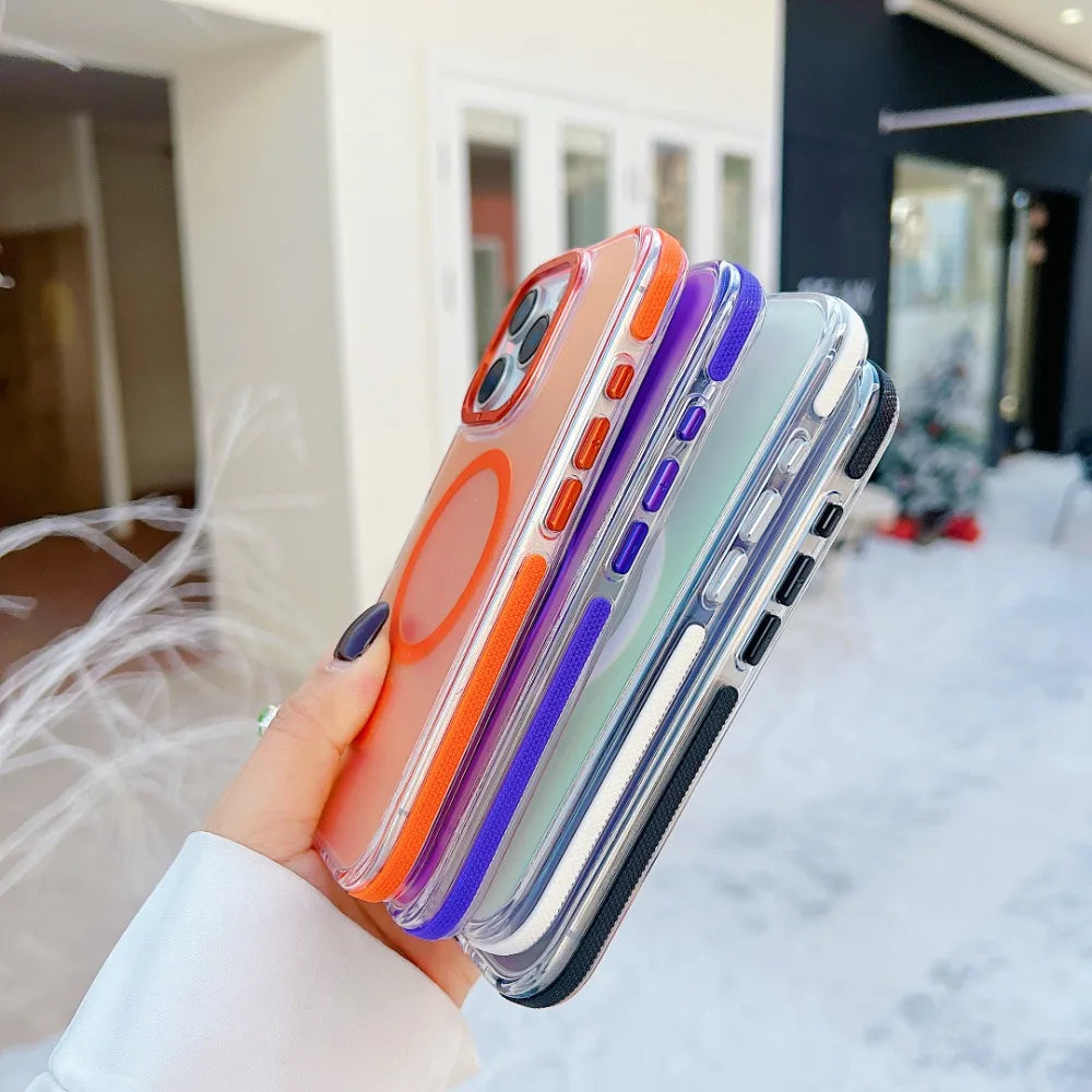 Stylish Metal Lens Magnetic Phone Case for IPhone 17 16 15 14 13 12 11 Pro Max Plus MagSafe Wireless Gradual Change Color Cover