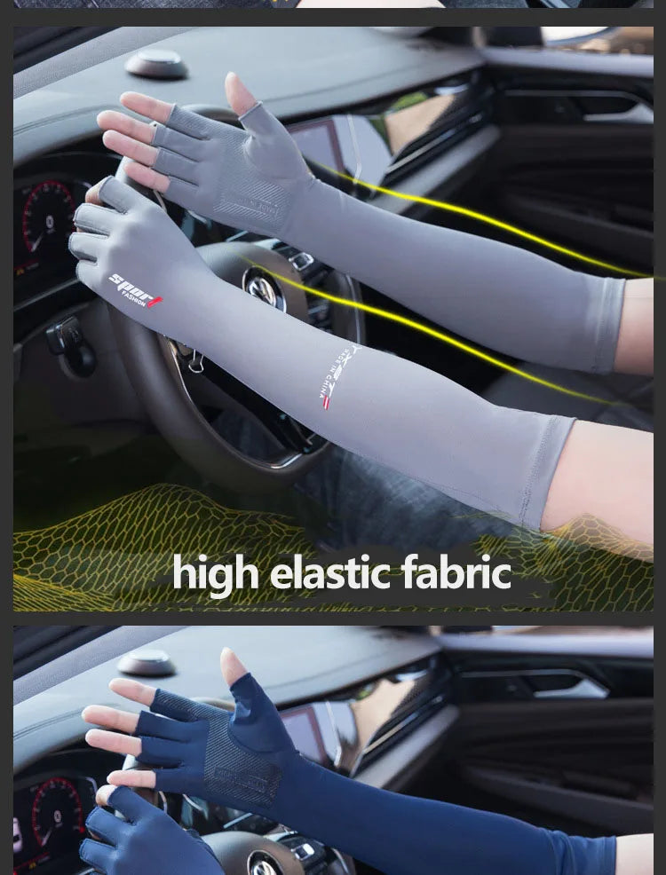 Ice Silk Sleeves Women Summer Sun Protection Men Fishing Cycling Breathable Two-Finger Non-Slip Gloves Arm Warmer Driving Sleeve