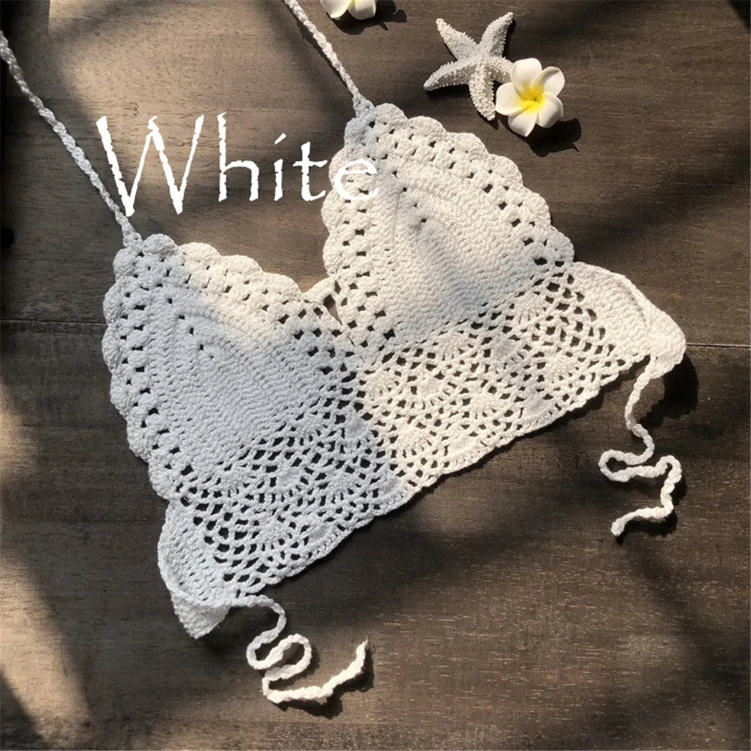 S - XL 9 Colors Crochet Knitted Bikini Top Female Swimsuit Women Swimwear Bather Bathing Suit Swim Hollow Out Beach Top V4193