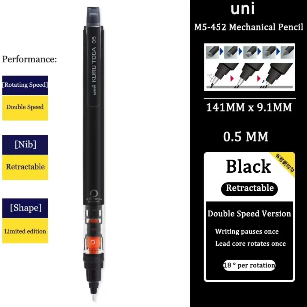 UNI Kuru Toga Mechanical Pencil M5-452 Drawing Pencil 0.5mm Low Center of Gravity Automatic Rotation School Supplies Stationery