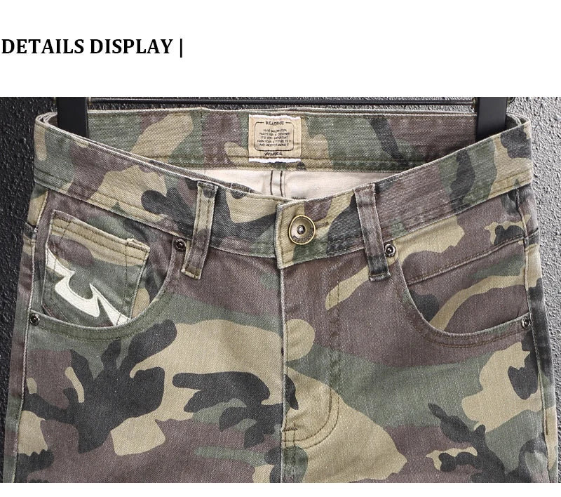 Streetwear Fashion Men Jeans High Quality Stretch Slim Fit Camo Trousers Embroidery Patch Designer Hip Hop Denim Pants Hombre