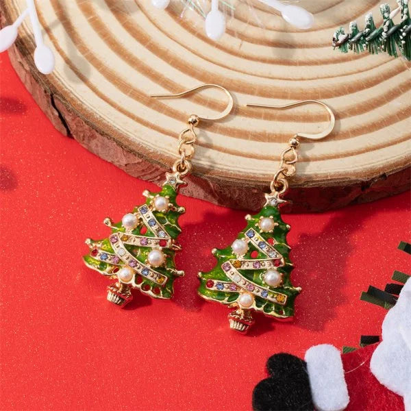 Green Christmas Tree Zircon Crystal Star Earrings Stud For Women Dangle Xmas Party Jewelry Party Gift