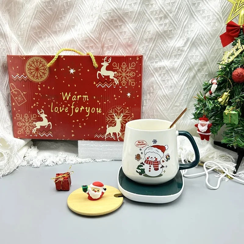 2025 Christmas Gift Set: Warm 55℃ Ceramic Mug with Lid featuring Santa Claus for Office or Home Use