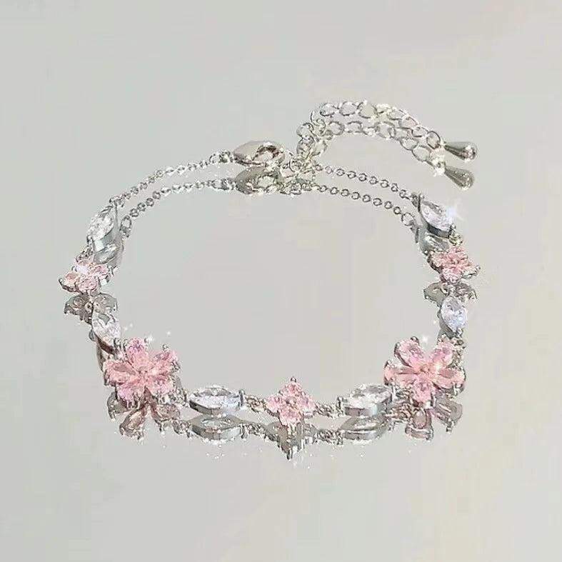 Sparkling Cherry Blossoms Butterfly Bracelet Women's Fashion Temperament Wave Moon Flower Adjustable Bracelet Wedding Jewelry
