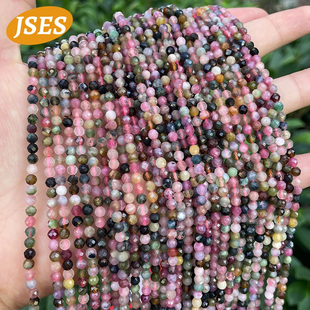 Natural Colorful Tourmaline Faceted Beads Round Loose Spacer Beads for Jewelry Making 3/3.5mm Bracelet DIY Accessories Charms