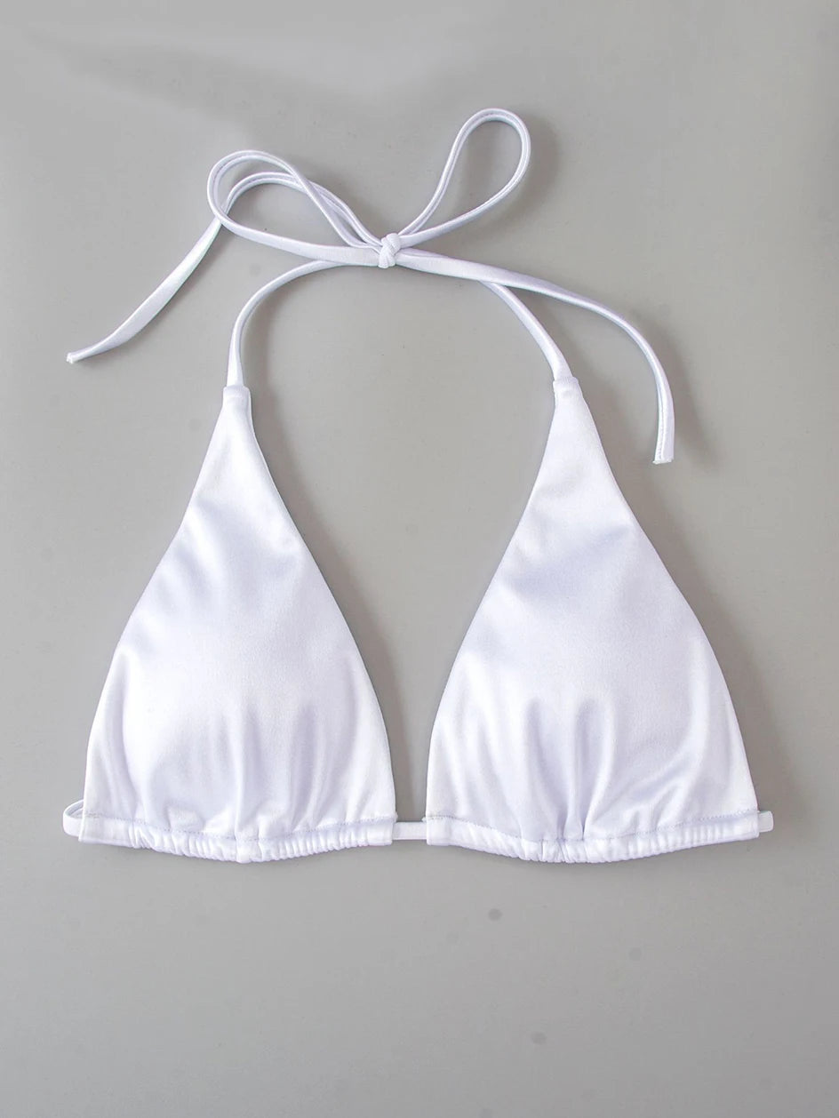 Metallic Halter Triangle Bikini 2023 Swimsuit Women Swimwear Female Bathing Suits Brazilian Thong Micro Bikinis Set Beach Wear