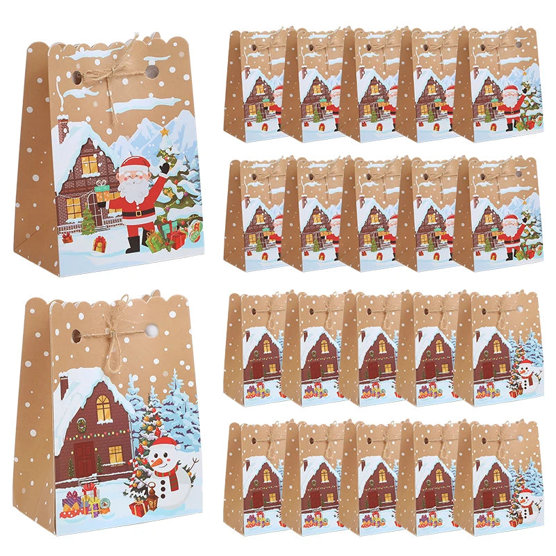 5-30Pcs Christmas Gift Box with rope Cartoon Santa Claus Candy Cookies Packaging Bag Christmas Party Home Decor New Year 2026