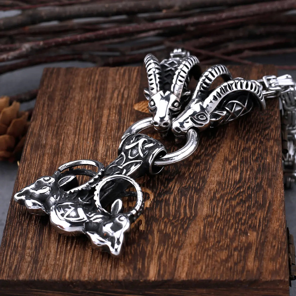 Stainless Steel Viking Thor Hammer Anchor Pendant Ram Rune Necklace Men's Fashion Charm Chain Amulet Nordic Jewelry As A Gift