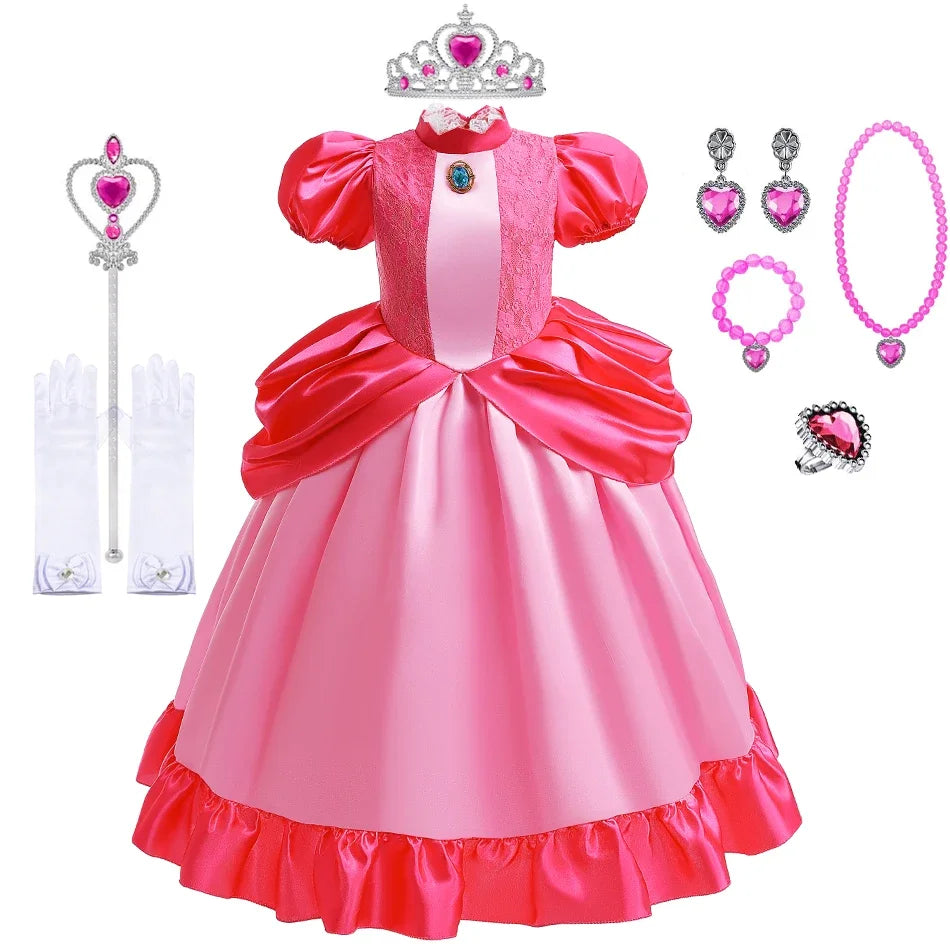 Peach Dress For Girls Cosplay Dress Up Princess Costume Halloween Game Role Play 4 6 8 10 Yrs Kid
