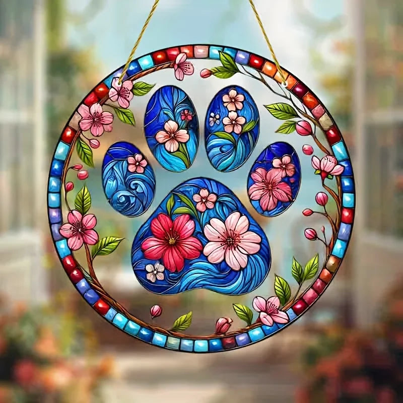 Flower Suncatcher, Stained Window Hanging, Acrylic Sign, Winter Decor, Round Sign, Wreath Sign, Wreath Center, Christmas Gift