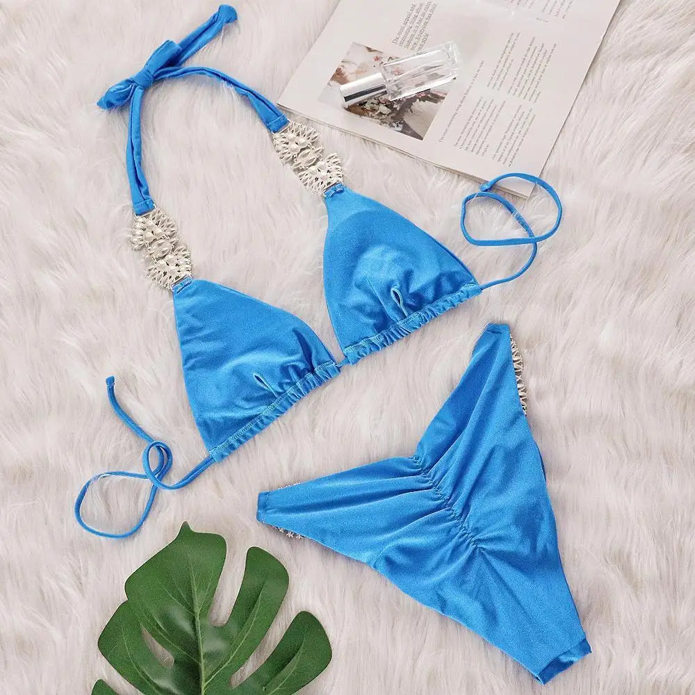 Shiny Sexy Bikinis Swimsuit With Rhinestones Women Swimwear Female Push Up Bikini Beach Swim Wear Bathing Suits Pool Bather 2025