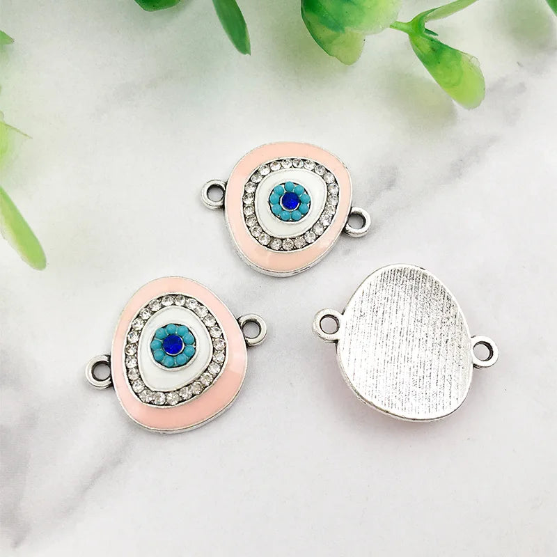 KC 2 Holes Connector Rhinestone Evil Eye Charm For Jewelry Making DIY Bracelet Necklace Bangle Accessories Supplies Wholesale