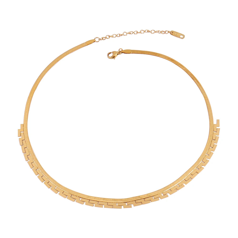 Trendy Stainless Steel Necklace For Women Gold Silver Color Round Geometric Pendant Necklace Choker Snake Chain Necklace Jewelry
