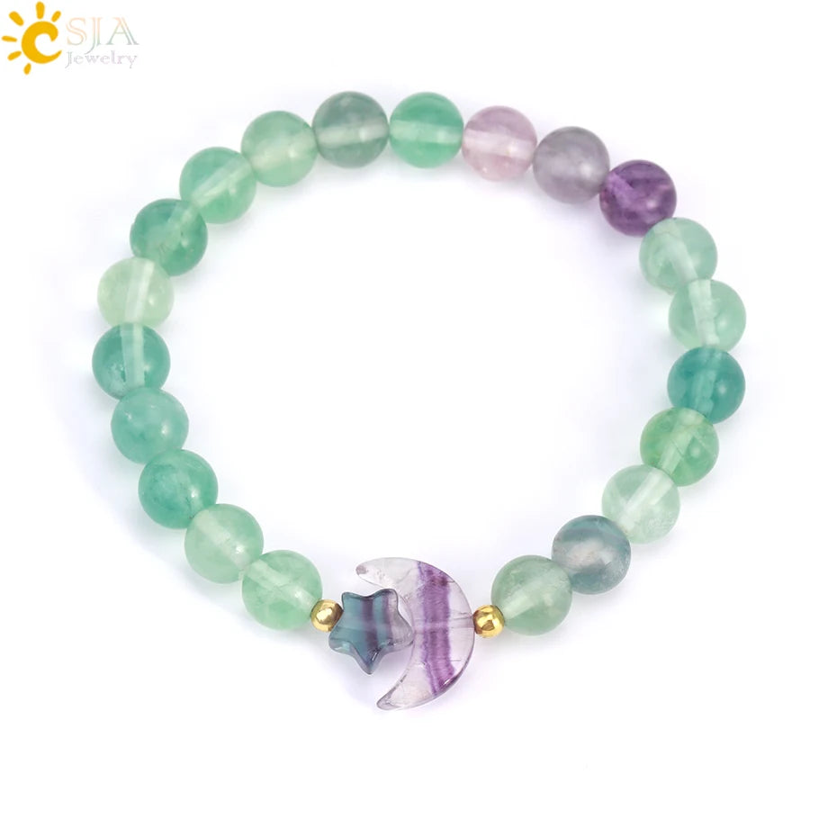 Natrual Stone Bracelet for Women Energy Star Moon Crystal Charm Tiger Eye Pink Quartz Bangle Bead Bracelets Relationship T019