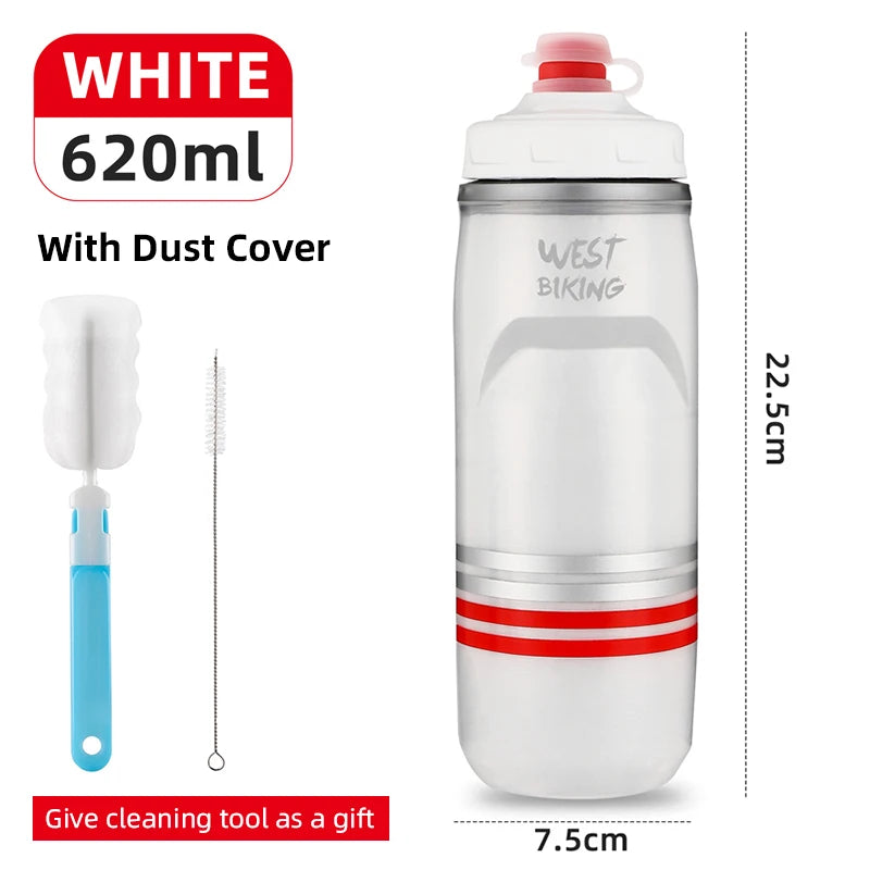 WEST BIKING 620ML Bicycle Bottle MTB Road Bike Water Bottle Outdoor Sports Plastic Drink Cycling Cold Insulation Water Bottle