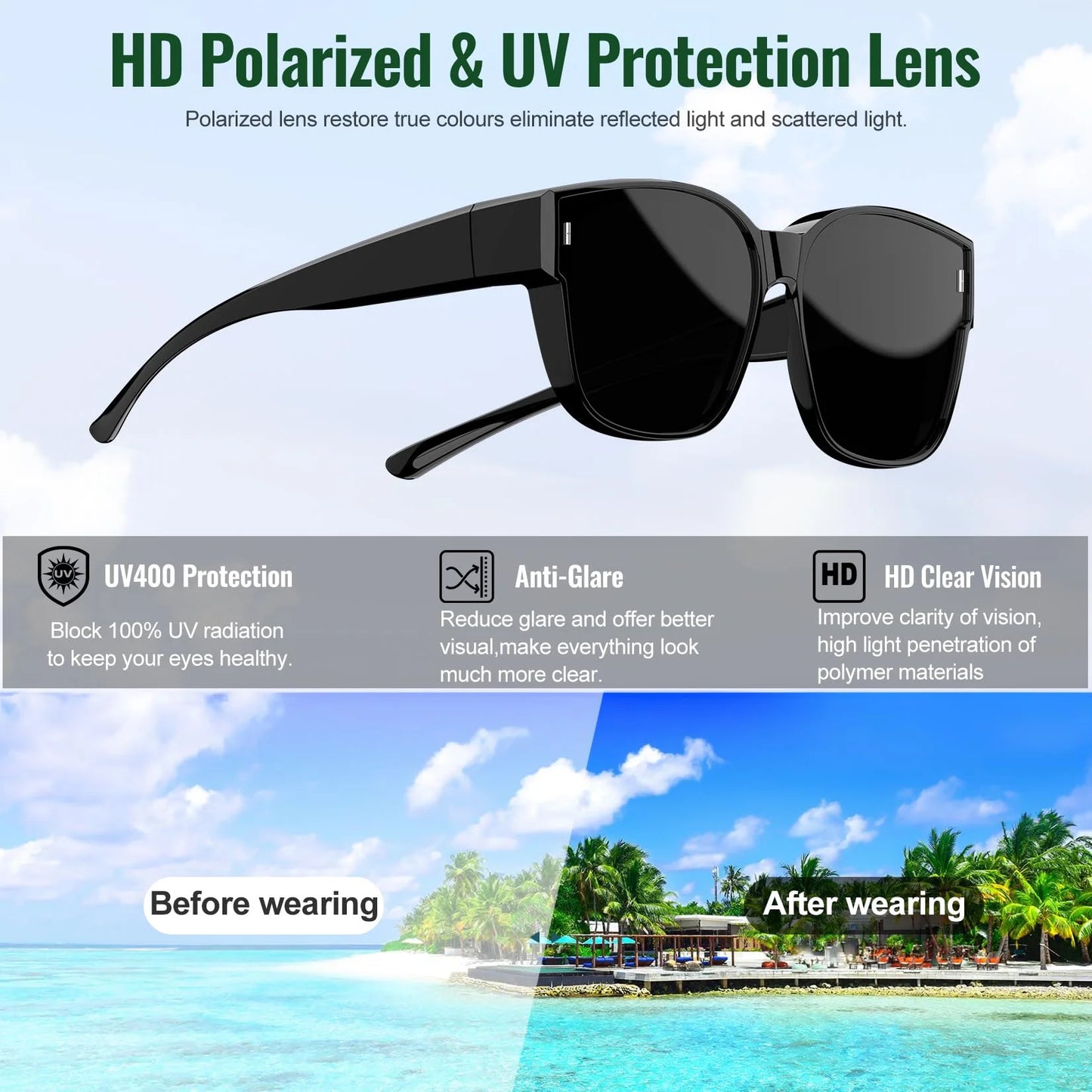 Fit Over Glasses Sunglasses for Women Men, Polarized Sunglasses for Cover Prescription Glasses with UV Protection