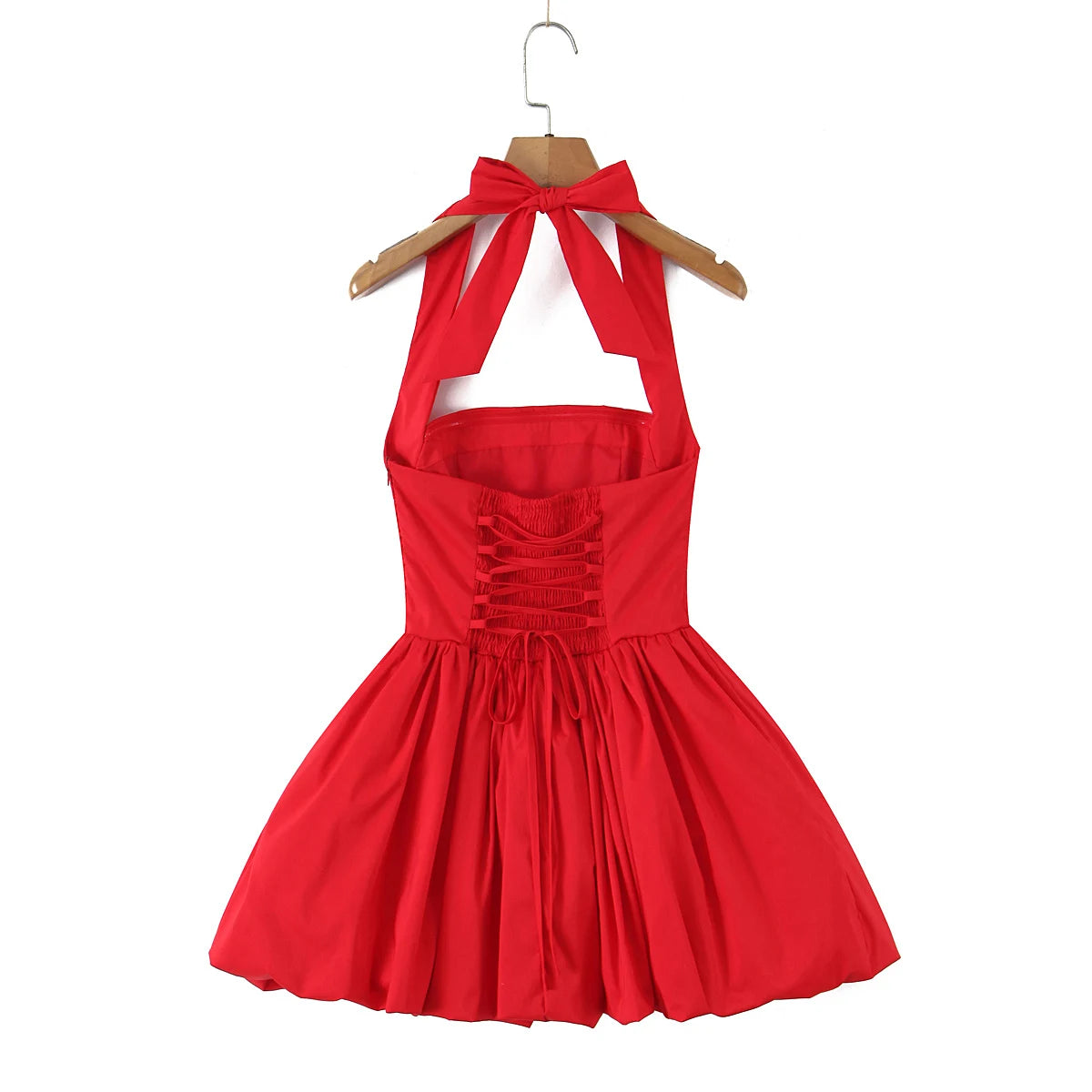 Sexy Bow Halter Slash Collar Lacing Up Bandage Back Sling Mini Dress Women Low Waist Ball Gown Pleated BUD Dresses Femme Robe