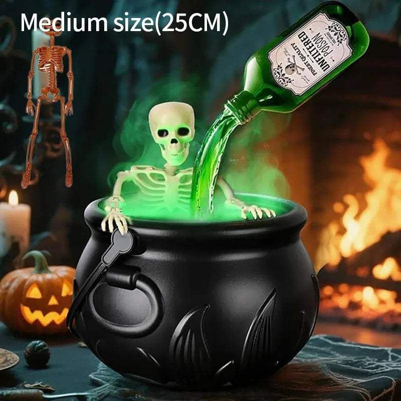 Halloween Witch Cauldron With LED Light & Fog Mist Maker Skeleton Decor for Spooky Hocus Pocus Party, Home, Halloween Party