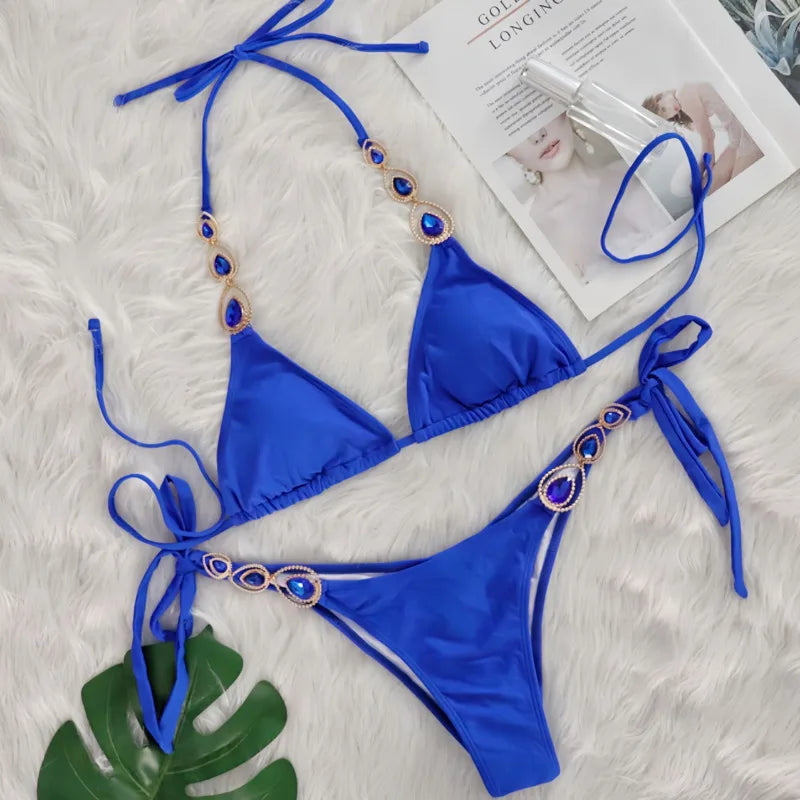 Black Sexy Bikinis 2025 Swimsuit With Rhinestones Women Swimwear Female Push Up Bikini Beach Swim Wear Bathing Suit Pool Bather