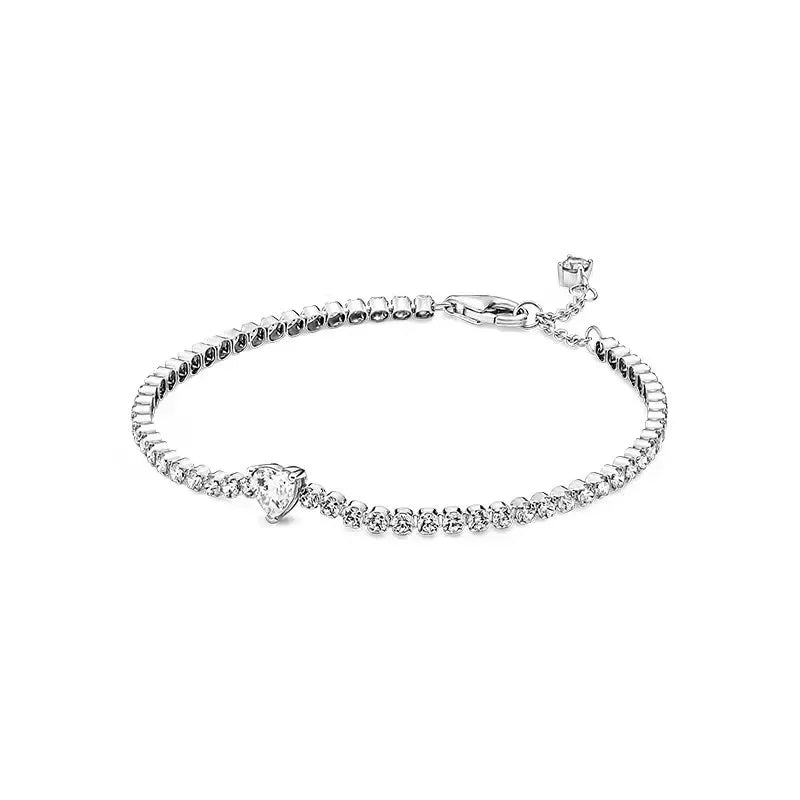 Exquisite 925 Sterling Silver New Shiny Heart-shaped Stars All Zircon Tennis Bracelet Luxurious Charm Bracelet Holiday Gifts