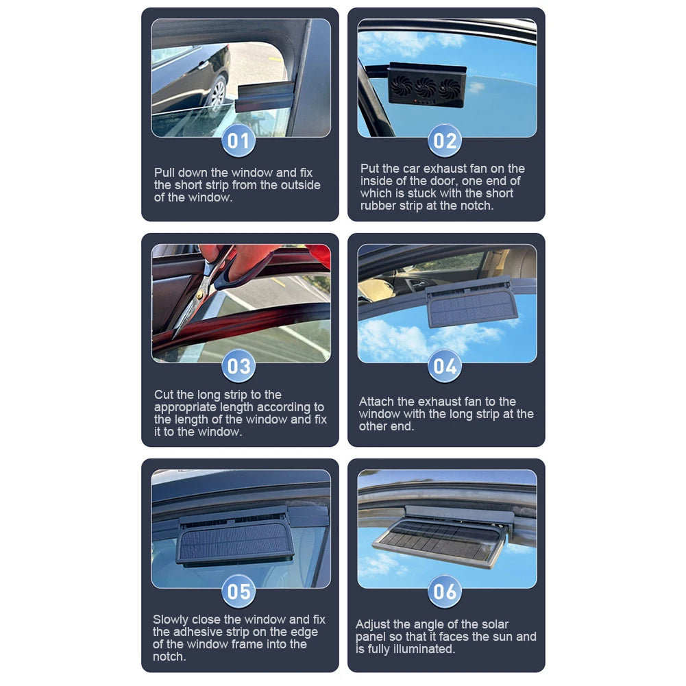 Solar Powered Car Radiator Cooling Fan with 3 Air Outlets Car Window Air Vent Fan USB Powered Auto Ventilation Fan for All Cars