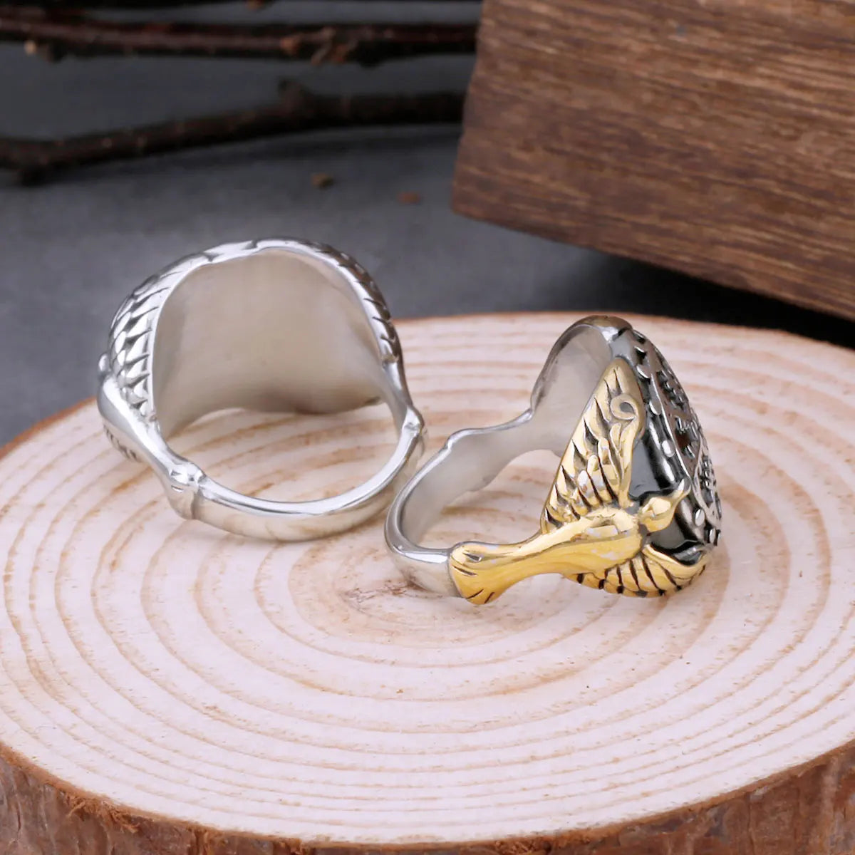 316L Nordic compass ring Viking mythology Odin compass amulet rune retro totem ring punk hip hop high-end party gift box