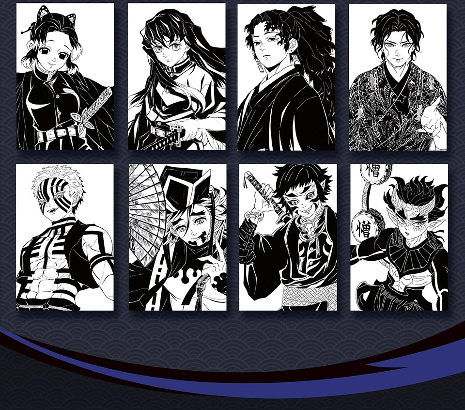 Demon Slayer Collection Card Black and White Tone Creative Line Draft Color Paper Card Encouraging Child's Christmas Gift Toys
