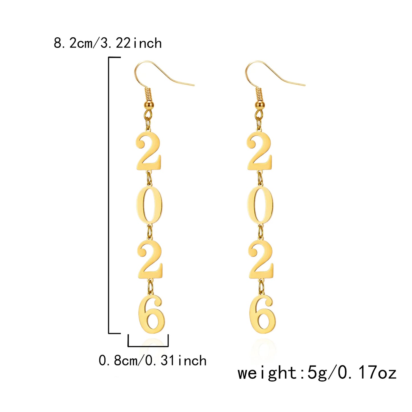 2026 Number Gold Color Stars Drop Earrings for Women Geometric Dangle Hanging Earrings Party New Year Jewelry Gifts