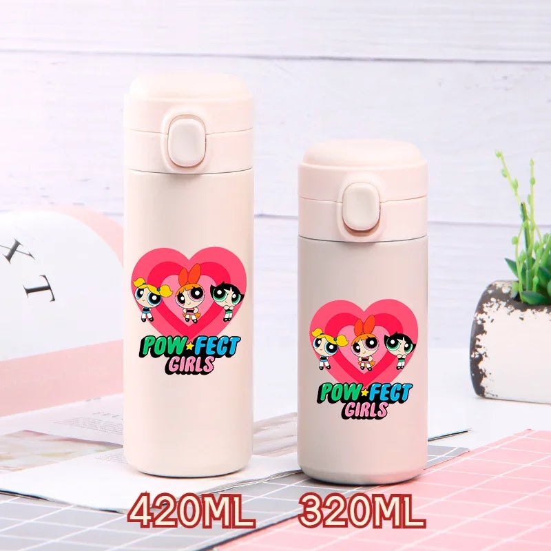 320ml/420ml The Powerpuff Girls Portable Large Capacity Sport Water Bottle Children Drinking Cup Thermal Stainless Steel