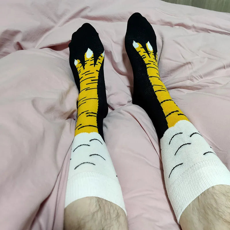 Men Funny Chicken Paw Crew Socks Hen's feet Yellow Long Leg Man Couple School Freak 3D Socks