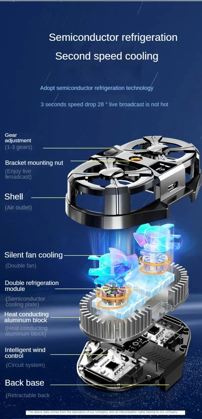 New Dual Fan Large Wind Mute Mobile Phone Cooling Fan Cooler Fast Cooling Live Gaming Handle Cooler Mobile Phone Fan Radiator