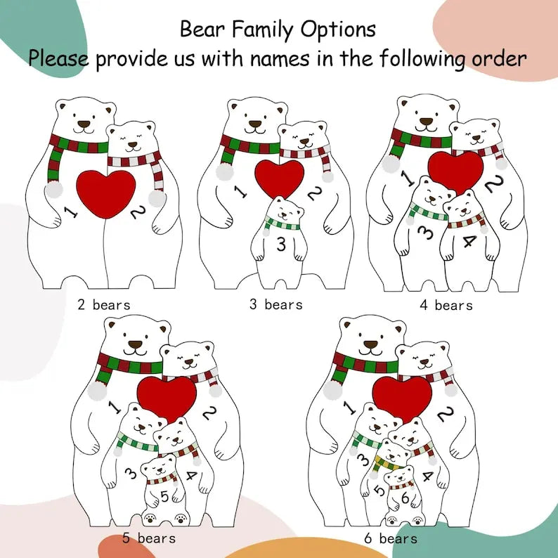 Wooden Bear Family Puzzle with Base Bear Family Decor Mom Gift, Weeding Anniversary Gift for Mom Dad, Christmas Gift for Parents
