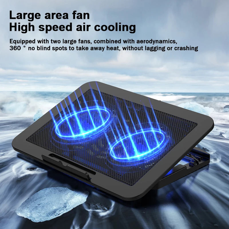 7 Height Adjustable Air-cooled Cool Wind Gaming Laptop Cooler Large Size for 12-17'' Tablet Notebook Cooling Pad 1200 RPM 2 Fans