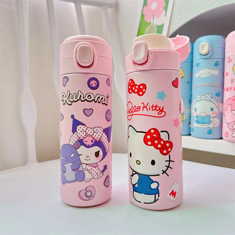 MINISO 420ML Thermos Coffee Cup 304 Stainless Steel Water Bottle Cute Cartoon Pattern Student Drink Bottle Girl Gift Water Cup